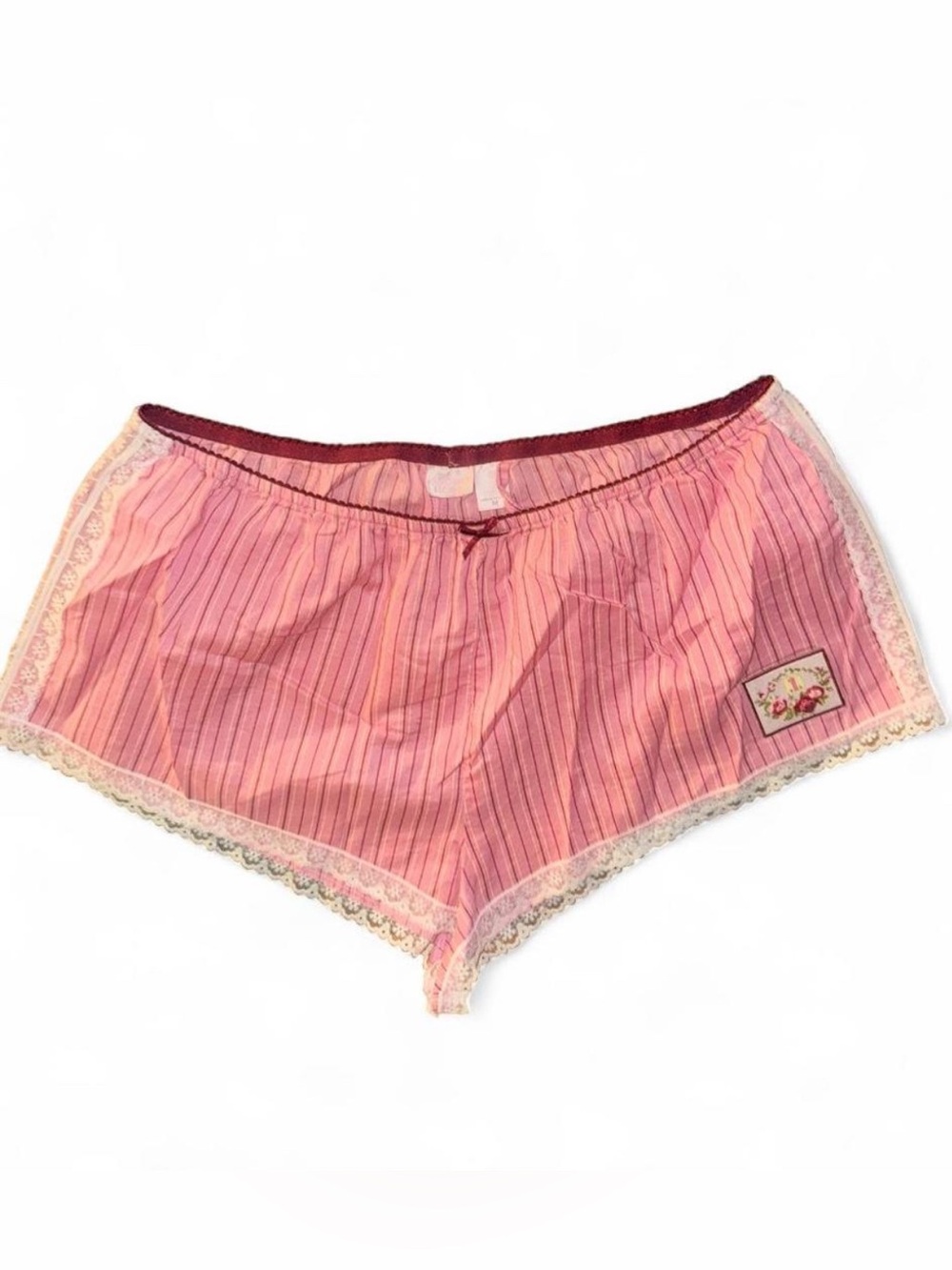 Victoria's Secret Pink Striped Lace-Trim Sleep Shorts